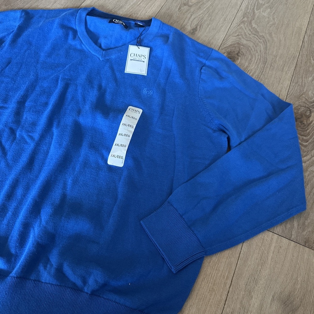 Chaps Men's‎ Cobalt Blue Pullover Long Sleeve V-Neck Knit Sweater Preppy XXL